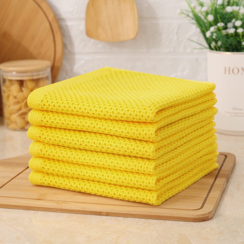 Kitinjoy 100% Cotton Kitchen Dish Cloths  6 Pack Waffle Weave Ultra Soft Absorbent Dish Towels for Drying Dishes Quick Drying Kitchen Towels Dish Rags  12 X 12 Inches  Yellow - Image 5