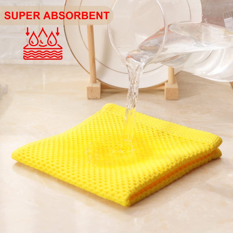 Kitinjoy 100% Cotton Kitchen Dish Cloths  6 Pack Waffle Weave Ultra Soft Absorbent Dish Towels for Drying Dishes Quick Drying Kitchen Towels Dish Rags  12 X 12 Inches  Yellow - Image 3