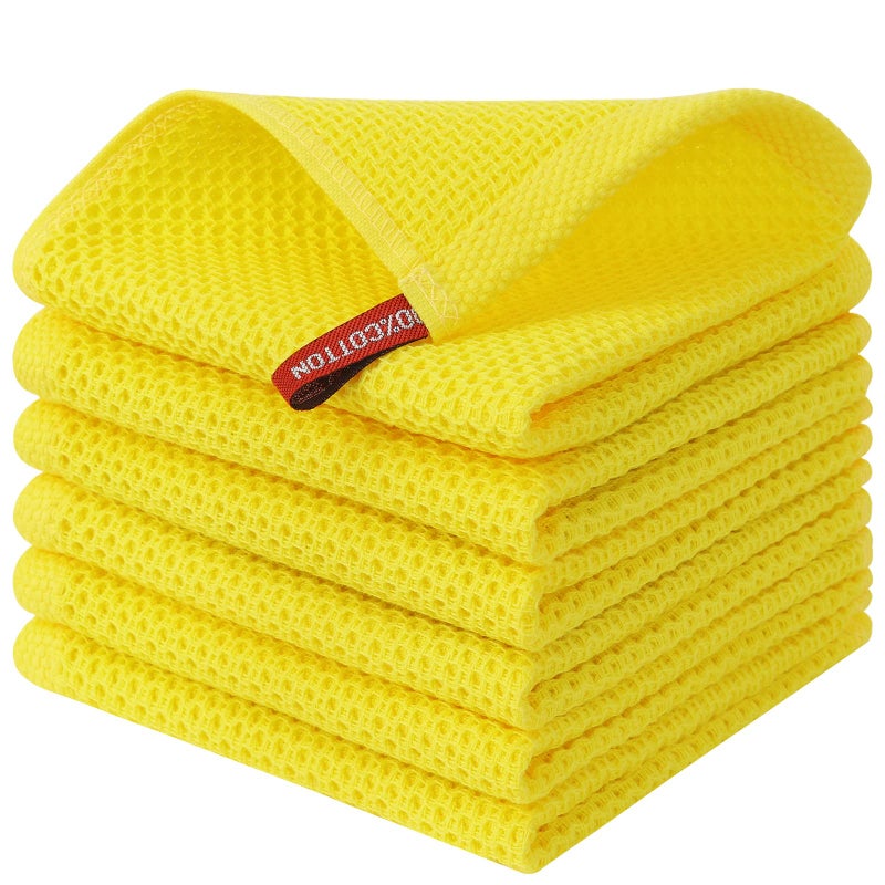 Kitinjoy 100% Cotton Kitchen Dish Cloths  6 Pack Waffle Weave Ultra Soft Absorbent Dish Towels for Drying Dishes Quick Drying Kitchen Towels Dish Rags  12 X 12 Inches  Yellow - Image 1
