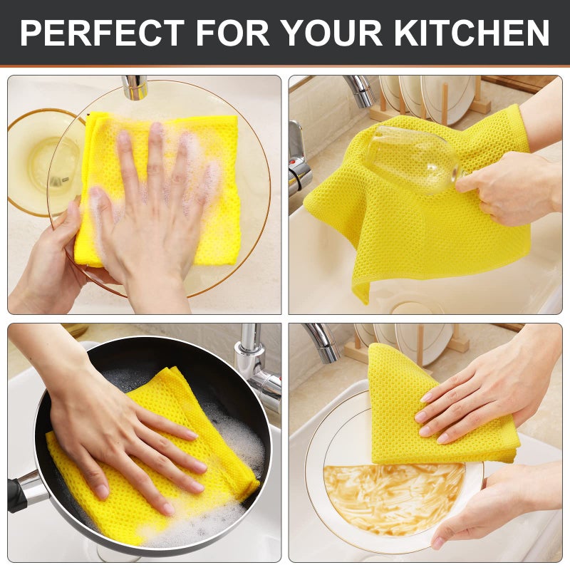 Kitinjoy 100% Cotton Kitchen Dish Cloths  6 Pack Waffle Weave Ultra Soft Absorbent Dish Towels for Drying Dishes Quick Drying Kitchen Towels Dish Rags  12 X 12 Inches  Yellow - Image 4