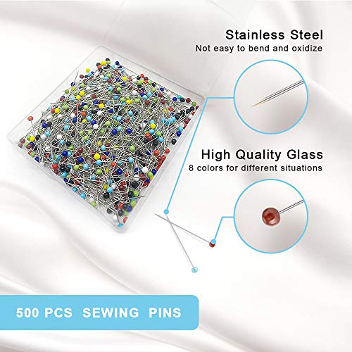 Sunenlyst 500PCS Sewing Pins for Fabric, Straight Pins with Colored Ball Glass Heads Long 1.5inch, Quilting Pins for Dressmaker, Jewelry DIY Decoration, Craft and Sewing Project by Sunenlyst - Image 3