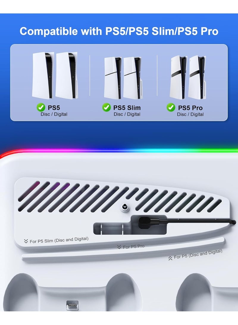 Flushrenic PS5 Stand and Cooling Statio,PS5/Slim/Pro Stand for Digital&Disc Console, Cooling&Charging with LED Controller for PlayStation 5 Console, PS5/Slim/Pro Accessories Kit with 3 Level Cooling Fan - Image 2