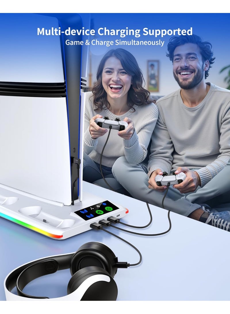 Flushrenic PS5 Stand and Cooling Statio,PS5/Slim/Pro Stand for Digital&Disc Console, Cooling&Charging with LED Controller for PlayStation 5 Console, PS5/Slim/Pro Accessories Kit with 3 Level Cooling Fan - Image 4
