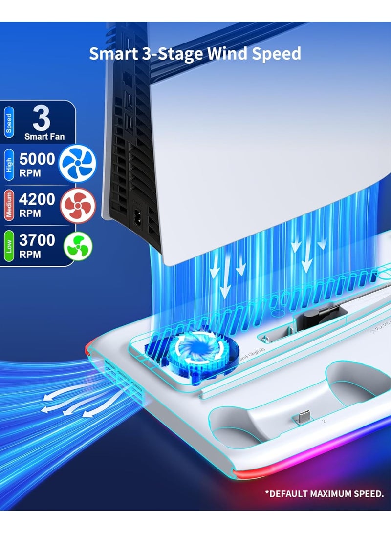 Flushrenic PS5 Stand and Cooling Statio,PS5/Slim/Pro Stand for Digital&Disc Console, Cooling&Charging with LED Controller for PlayStation 5 Console, PS5/Slim/Pro Accessories Kit with 3 Level Cooling Fan - Image 5