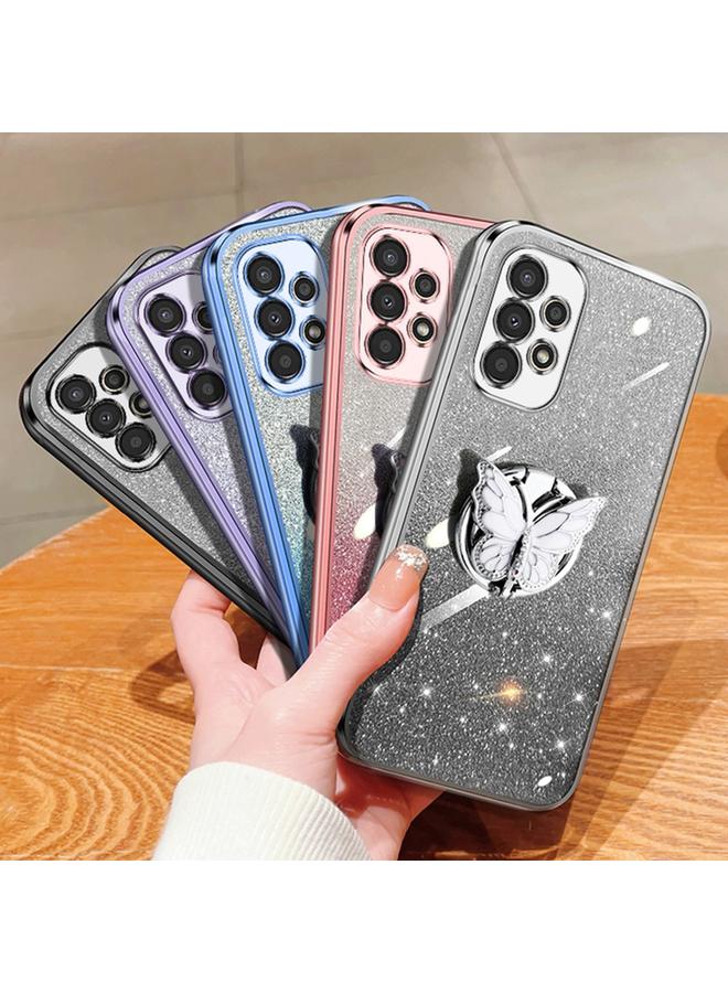 S-TOP Case For Samsung Galaxy A13 Plated Gradient Glitter Butterfly Holder TPU Phone Case - Image 2