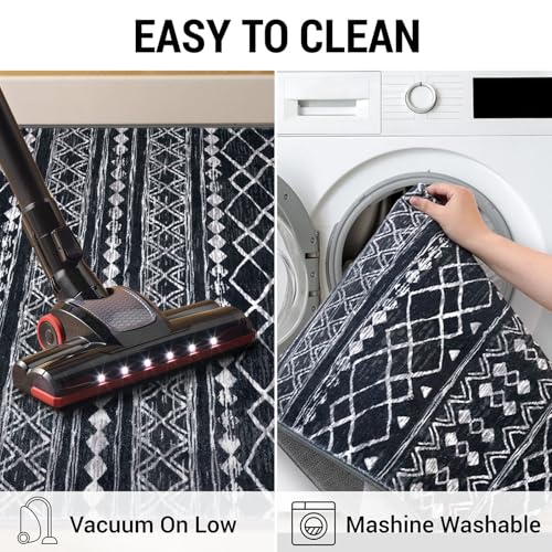 KUTA Moroccan Washable Hallway Runner Rug, 2x6 Non-Slip Vintage Black Boho Rugs Kitchen Runners Ultra Soft Distressed Geometric Floor Carpet for Bedroom Laundry Living Room - Image 5