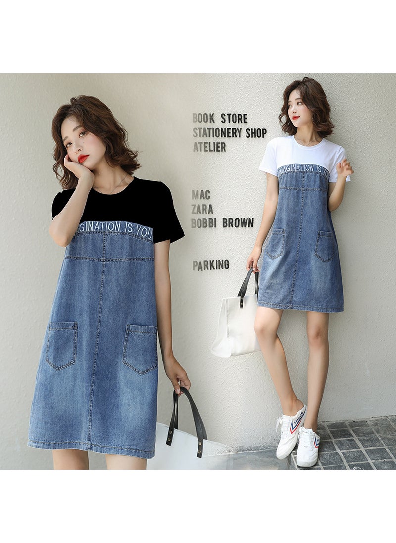 Generic CasualDress Womens Summer 2024 New Style Denim Dress Slimming Elegant Loose-Fit Medium Length Dress White  - Image 2