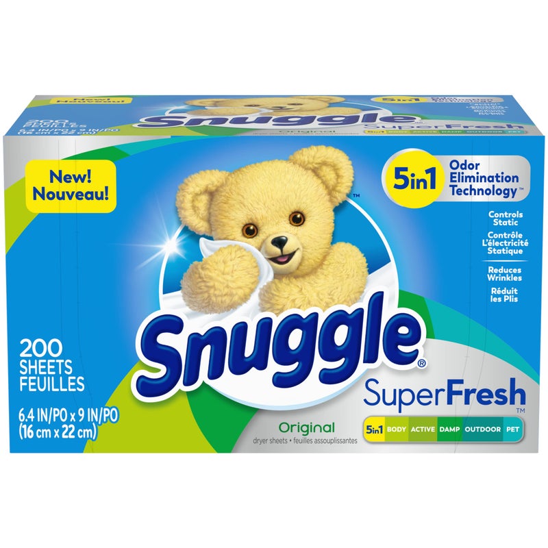 Snuggle Plus SuperFresh Fabric Softener Dryer Sheets with Static Control and Odor Eliminating Technology, Original, 200 Count - Image 1