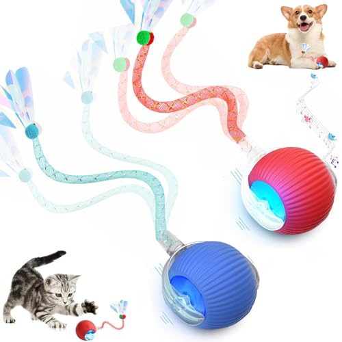 Tchernt 2 Packs Speed 20 Tail Interactive Cat Toys for Indoor Cats Chirping Motion Activate Cat Toy Smart Kitten Rolling Ball Moving Ball Toys Rechargeable Dog Cats Bal l for Enrichment Exercise - Image 1