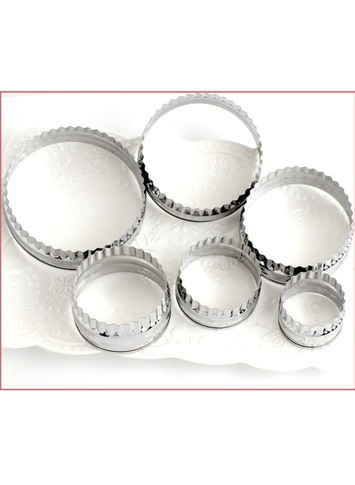 Lace Round Stainless Steel Cutting Die 6-Piece Set of Wavy Tooth Pattern Mousse Circle Biscuit Mantou Vegetable Fruit Mold - Image 3