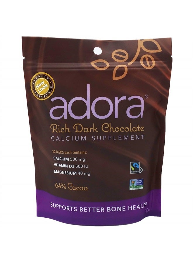 Adora Calcium Supplement Disk, Dark Chocolate, 30 Count - 500 mg - Image 1