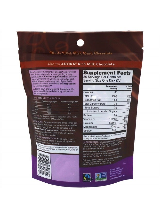 Adora Calcium Supplement Disk, Dark Chocolate, 30 Count - 500 mg - Image 2