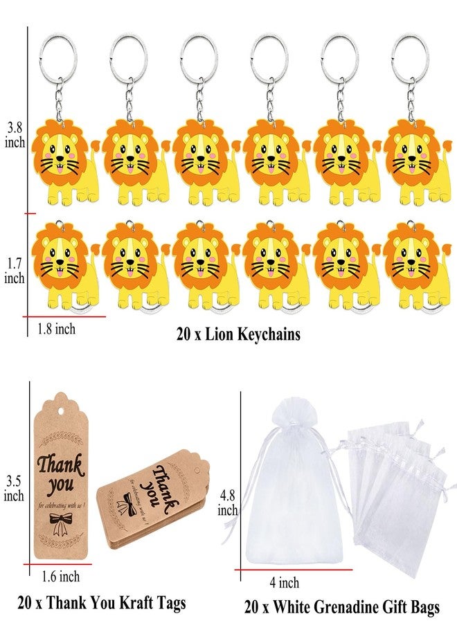 Elecrainbow 60 Pack Lion Party Favors Include 20 Lion Keychains, 20 Thank You Tags, 20 Gift Bags for Safari Party, Jungle Baby Shower, Zoo Animal Themed Kids Birthday, Wild ONE First Birthday - Image 2