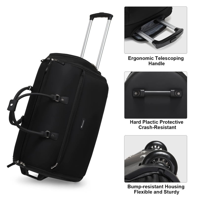 Modoker Rolling Garment Bags, Large Garment Duffle Bag with Wheels, 3 in 1 Garment Suit Luggage Bag for Women Men Business Travel Weekender, Black - Image 3