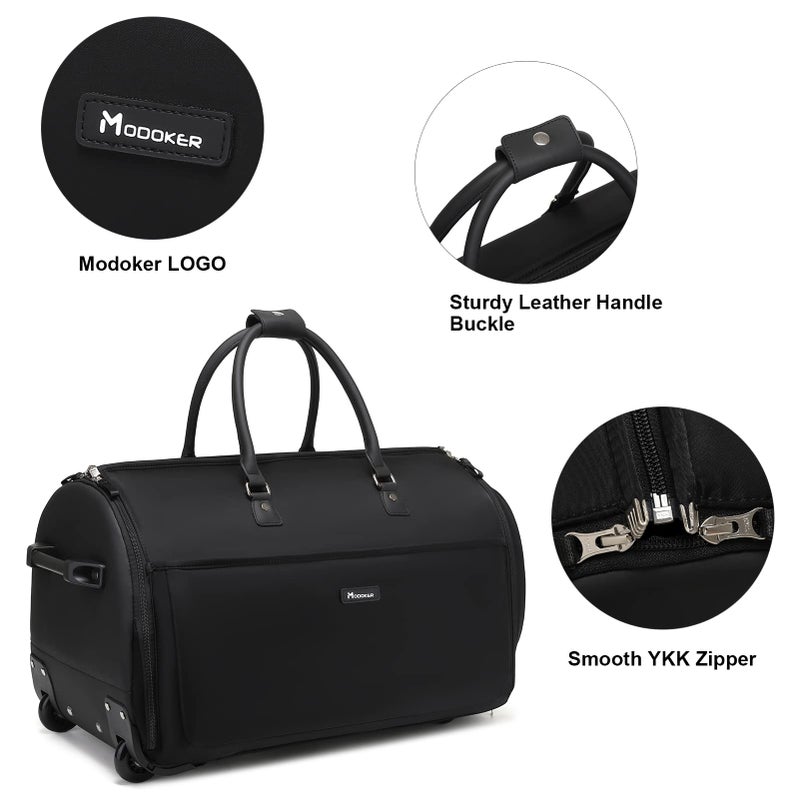 Modoker Rolling Garment Bags, Large Garment Duffle Bag with Wheels, 3 in 1 Garment Suit Luggage Bag for Women Men Business Travel Weekender, Black - Image 5