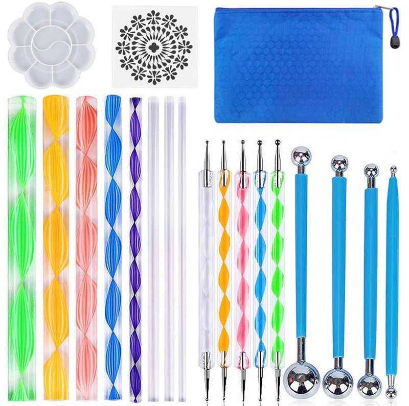 19PCS Mandala Dotting Tools Set with a Zipper Storage Bag for Painting Rocks ABenkle Mandala Stencil Ball Stylus Paint Tray Set