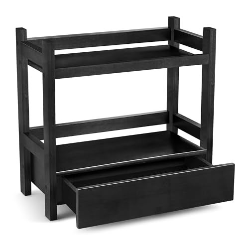 Sorbus Bamboo Bathroom Counter Organizer 2Tier Shelf with Hidden Drawer for Vanity Matcha Station Bathroom Sink Organizer Countertop Kitchen Office Storage 13Lx65Wx126H Black - Image 1