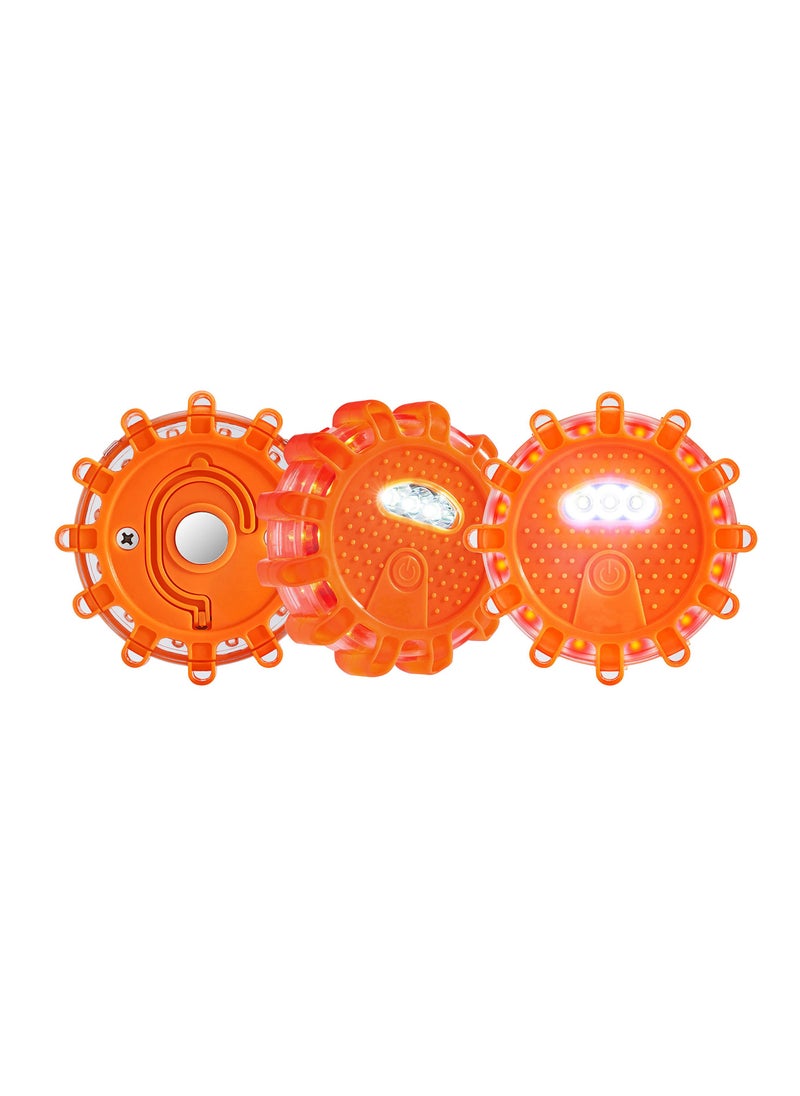 Excefore 3 Pack LED Road Flares Emergency Lights Roadside Safety Beacon Disc Flashing Warning Flare Kit, with Magnetic Base Hook for Car Truck Boats, 9 Flash Modes (Batteries Not Included)  - Image 1