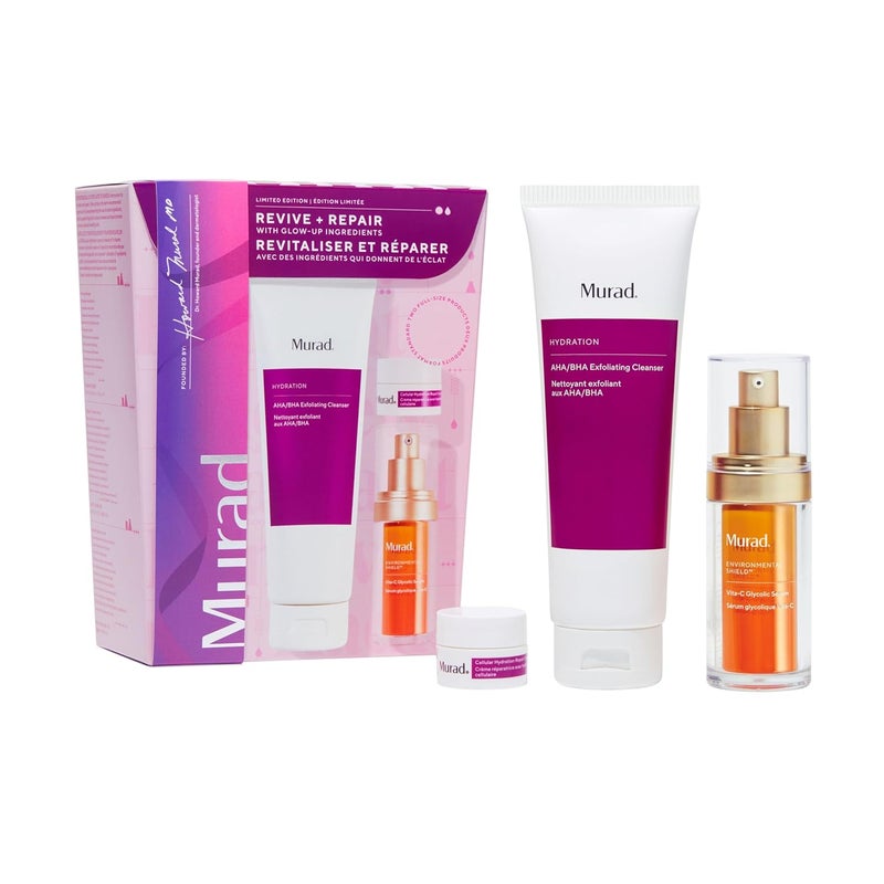 Murad Revive  Repair w Glow Up Ingredients  3Piece Set 135 Value  Regimen for Total Skin Health  AHABHA Cleanser 50Fl Oz Glycolic Serum 10Fl Oz Cellular Hydration Cream 025Fl Oz