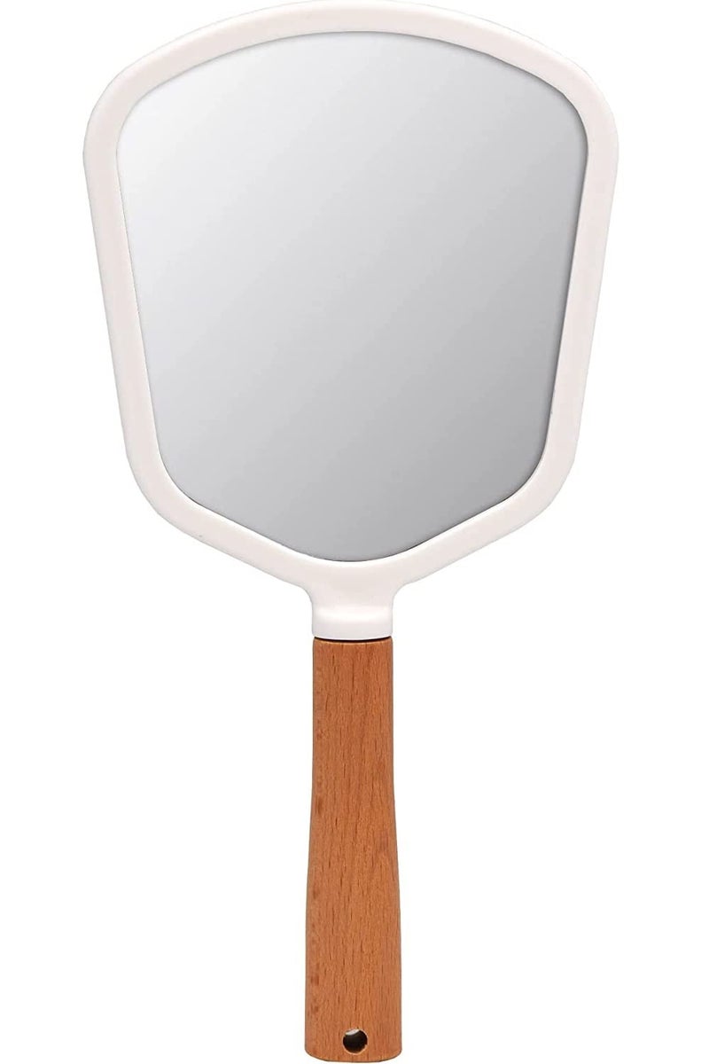 RoarCraft Hand Held Mirror for Makeup Small Wood Hand Mirror Portable Travel Vanity Mirror for MenWomen 55W x 92L inch White Fan - Image 1