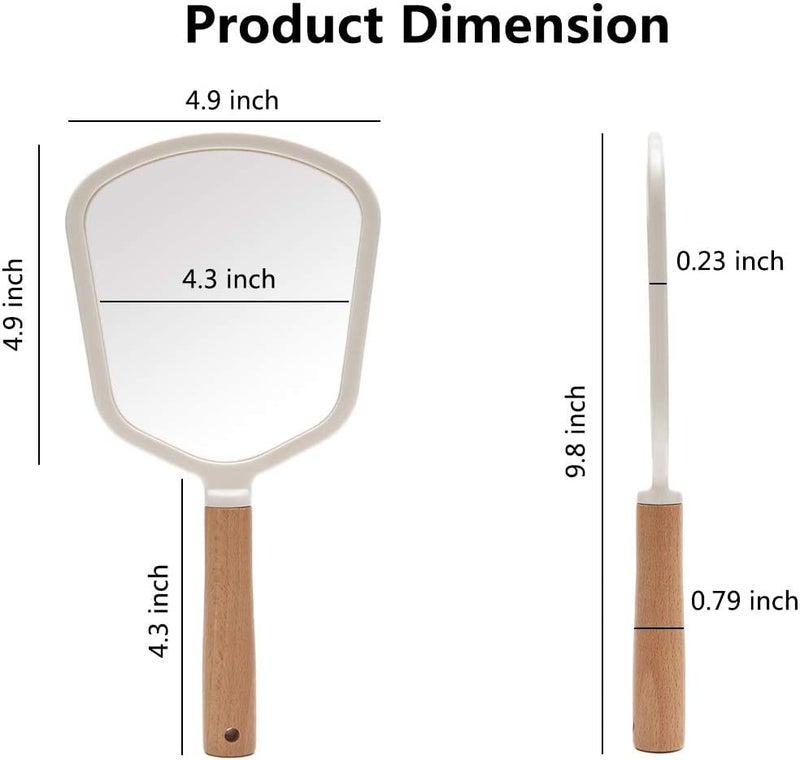 RoarCraft Hand Held Mirror for Makeup Small Wood Hand Mirror Portable Travel Vanity Mirror for MenWomen 55W x 92L inch White Fan - Image 5