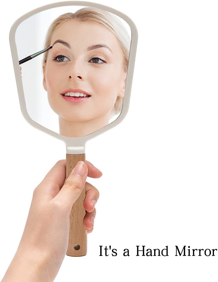 RoarCraft Hand Held Mirror for Makeup Small Wood Hand Mirror Portable Travel Vanity Mirror for MenWomen 55W x 92L inch White Fan - Image 2