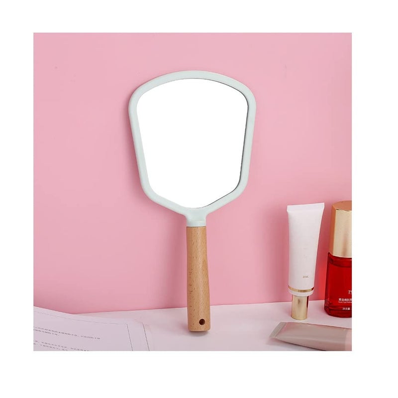 RoarCraft Hand Held Mirror for Makeup Small Wood Hand Mirror Portable Travel Vanity Mirror for MenWomen 55W x 92L inch White Fan - Image 4