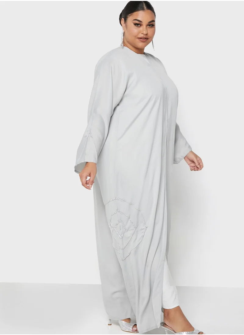 Hayas Closet Curve Asymmetric Embellished Abaya