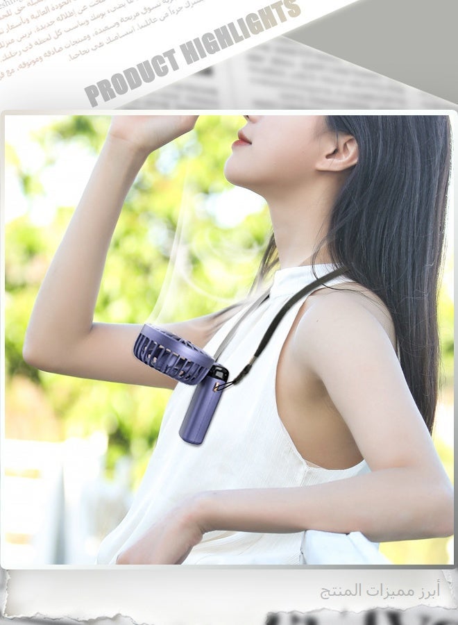 مروحة محمولة بنفسجية قابلة للطي مع شاشة عرض رقمية للبطارية، مروحة قابلة لإعادة الشحن USB بقوة 5 سرعات مع كابل شحن حبل حامل، مروحة تبريد سطح المكتب المحمولة لمكتب السفر في الهواء الطلق - Image 5