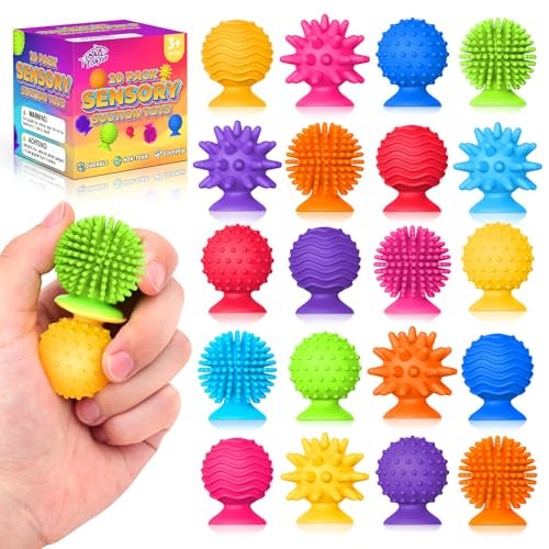 SMALL FISH Sensory Fidget Toys Kids Adults 20 Pack Textured Suction Cup Sensory Toys for Kids with Autism Bulk Fidgets for Students Classroom PrizeSquishy Bath Calm Down Corner Supplies for Boys Girls Gifts - Image 1