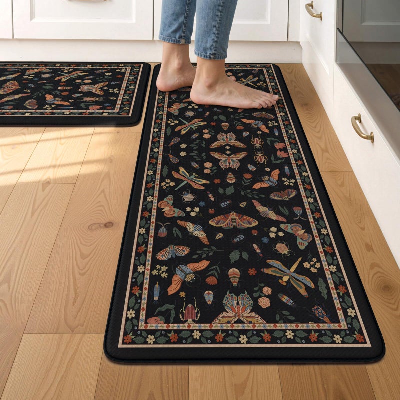 LEEVAN Anti Fatigue Mats for Kitchen Floor Non-Slip, Cushioned Kitchen Mats for Floor 2 Piece, Black Memory Foam Kitchen Mat Set, Waterproof Ergonomic Standing Mat for Bar, Office,Desk, Laundry - Image 1