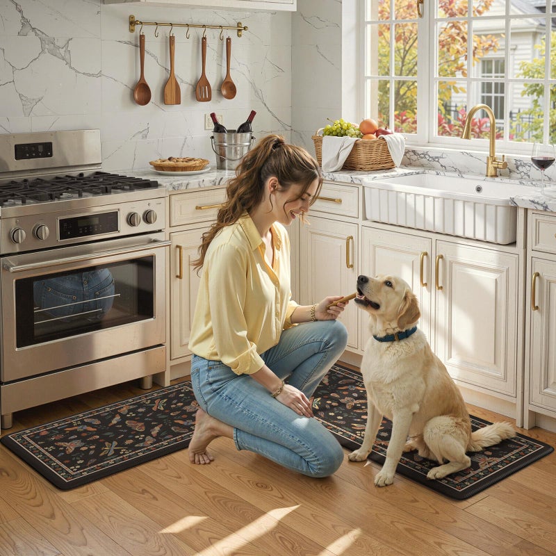 LEEVAN Anti Fatigue Mats for Kitchen Floor Non-Slip, Cushioned Kitchen Mats for Floor 2 Piece, Black Memory Foam Kitchen Mat Set, Waterproof Ergonomic Standing Mat for Bar, Office,Desk, Laundry - Image 4