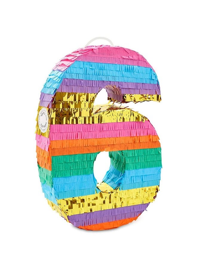 Blue Panda Rainbow Number 6 Pinata For 6Th Birthday Party Supplies Fiesta Anniversary Celebration (Small 16.5 X 11 X 3 In)  - Image 1