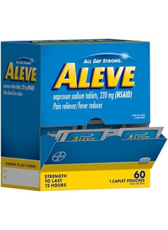 ALEVE Pain Reliever & Fever Reducer Naproxen Sodium Caplets, Body Pain Relief, Arthritis Pain Relief, Pain Medicine for Adults and Children Ages 12 and Up, 60 Individual Pouches  - Image 1