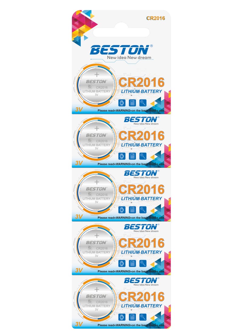 Beston Lithium Battery CR-2016 5 PCS: Pack of five lithium batteries with CR-2016 specifications, suitable for various applications.