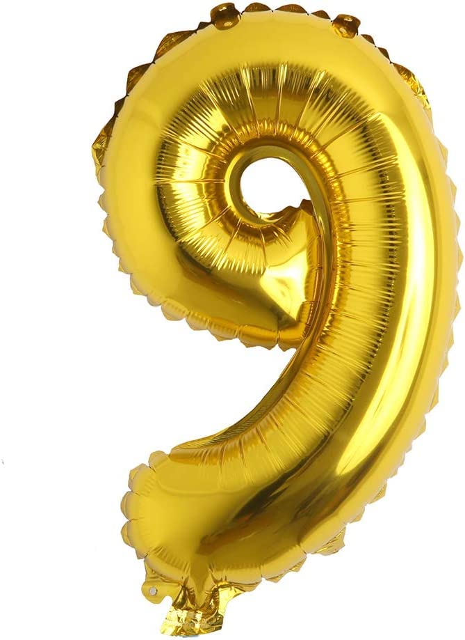 AMFIN® 17 inch 9 Number Foil Balloon, Birthday Decoration Items [Helium Supported] - Gold - Image 1