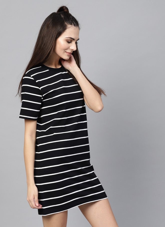 SASSAFRAS Black & White Striped T-Shirt Dress for Women - Image 4