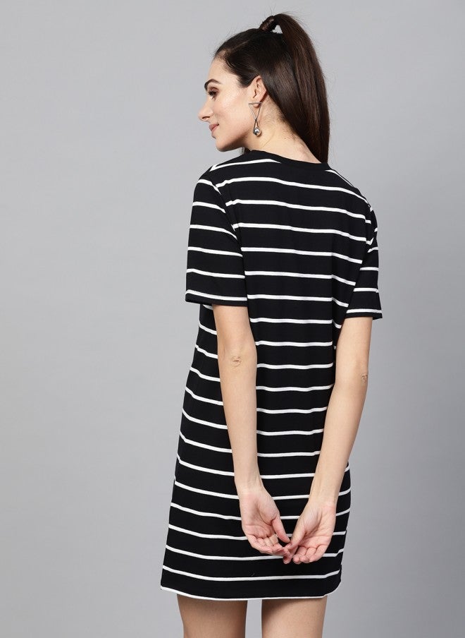 SASSAFRAS Black & White Striped T-Shirt Dress for Women - Image 5