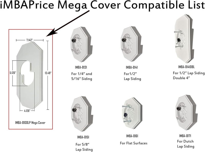 iMBAPrice IMBA8100LP1 White Vinyl Mega Siding Plate Cover Trade Size 1312 x 712 for Existing Octagonal PVC Siding Block with Builtin Electrical Box 1Pack - Image 3