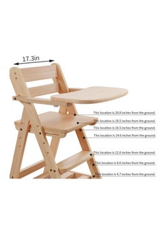Arabest Adjustable Wooden High Chair Baby Folding Dining Chair with Removable Tray Solution for Babies and Toddlers Dining Highchair 1-12 Years Old  - Image 4