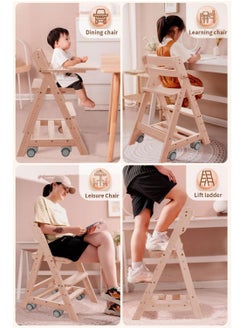 Arabest Adjustable Wooden High Chair Baby Folding Dining Chair with Removable Tray Solution for Babies and Toddlers Dining Highchair 1-12 Years Old  - Image 5