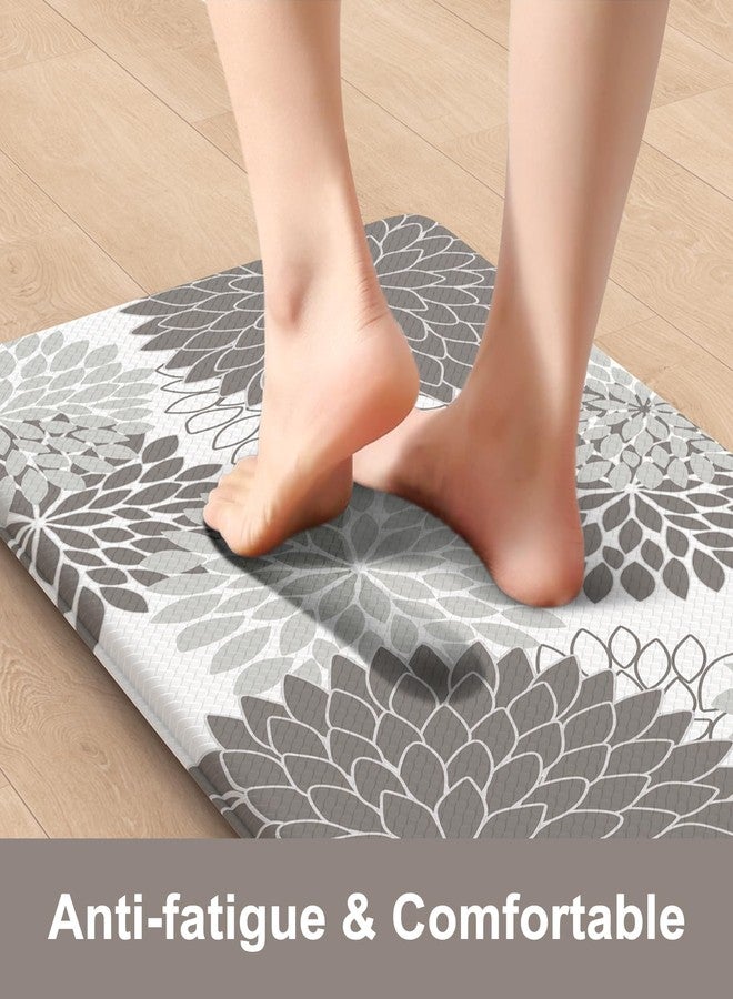 Collive Anti Fatigue Kitchen Mat 2PCS,Boho Floral Kitchen Rugs Non Slip Rubber Backing, Waterproof Farmhouse Kitchen Mat for Floor,Cushioned Standing Mat for Office,Laundry,Sink,Desk,Grey - Image 2