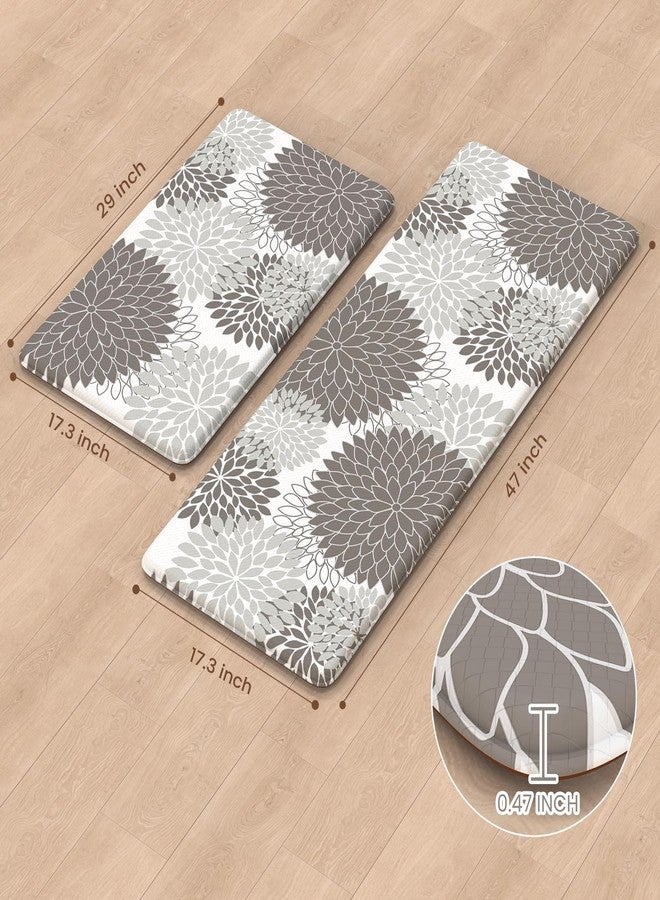 Collive Anti Fatigue Kitchen Mat 2PCS,Boho Floral Kitchen Rugs Non Slip Rubber Backing, Waterproof Farmhouse Kitchen Mat for Floor,Cushioned Standing Mat for Office,Laundry,Sink,Desk,Grey - Image 3