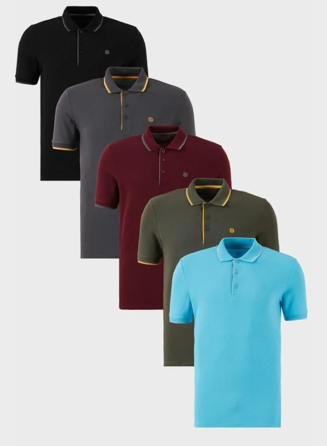 Buratti  Buratti Cotton Slim Fit Striped Detail Buttoned Polo Collar 5-Pack Men's T-Shirt 5902118S5 for Men | Best Price UAE