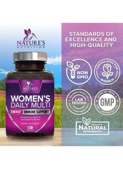 Nature's Nutrition Womens Vitamins Multivitamin - Daily Multi for Women with Vitamin A, C, D, E, B6, B12, Zinc & Calcium, Energy & Immune Support, Nature's Multivitamin for Women, Non-GMO & Gluten Free - 120 Capsules  - Image 4