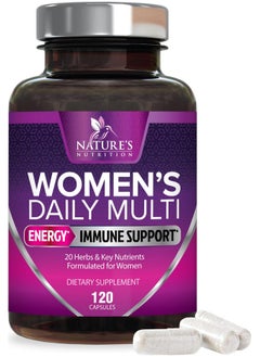 Nature's Nutrition Womens Vitamins Multivitamin - Daily Multi for Women with Vitamin A, C, D, E, B6, B12, Zinc & Calcium, Energy & Immune Support, Nature's Multivitamin for Women, Non-GMO & Gluten Free - 120 Capsules  - Image 1