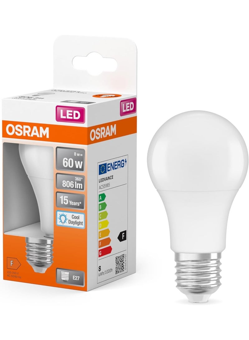OSRAM LED lamp with E27 base, daylight (6500K), classic bulb shape, 8.5W, replacement for 60W bulb, frosted, LED Retrofit CLASSIC A, 6-pack - Image 2