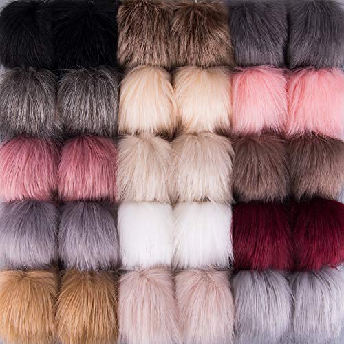 SIQUK 30 Pieces Faux Fur Pom Pom Balls DIY Faux Fox Fur Fluffy Pom Pom with Elastic Loop for Hats Keychains Scarves Gloves Bags Accessories(15 Colors, 2 Pcs for Each Color) - Image 1