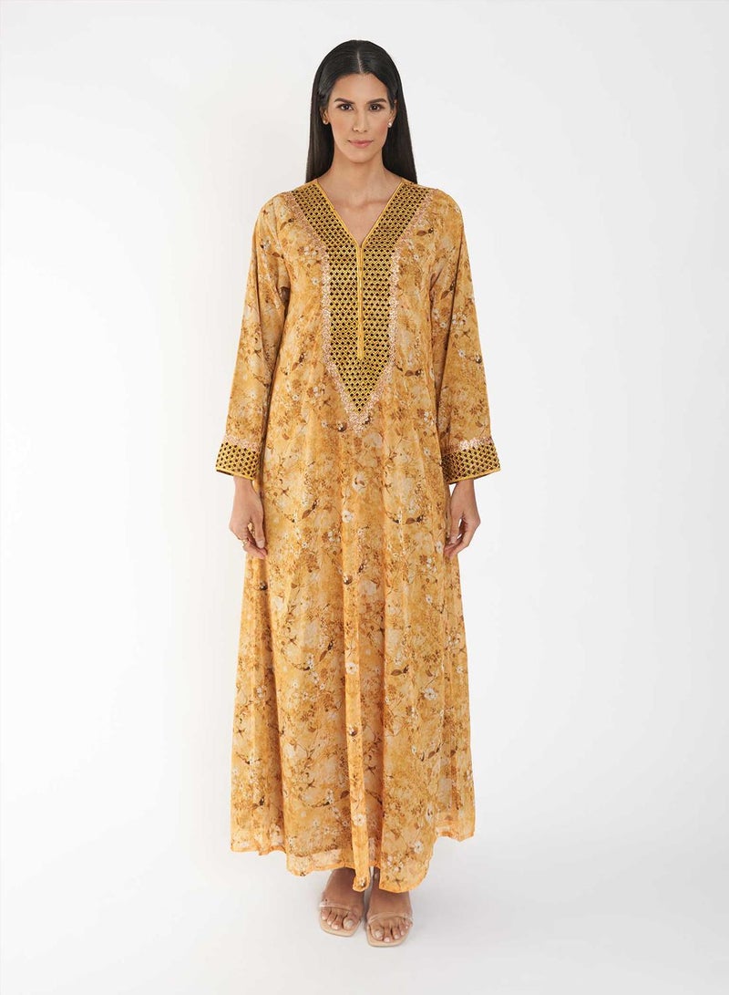 كشخة جلابية مطبوعة بتطريز ياقة - Image 1