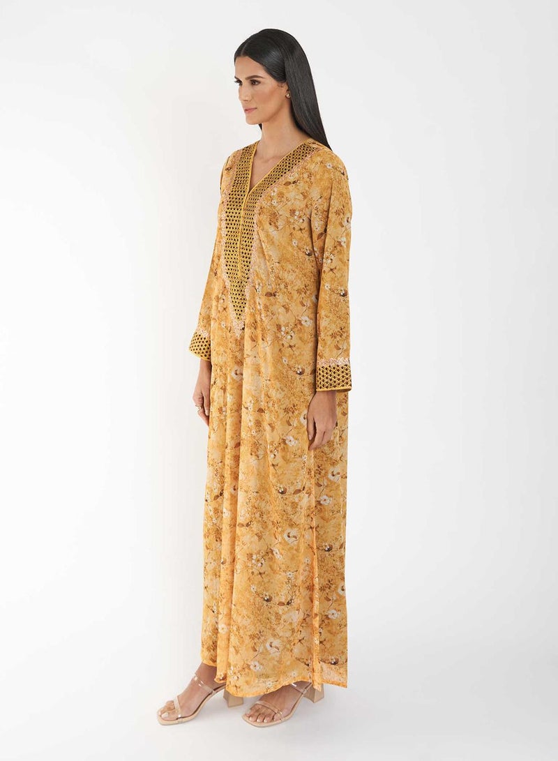 كشخة جلابية مطبوعة بتطريز ياقة - Image 5